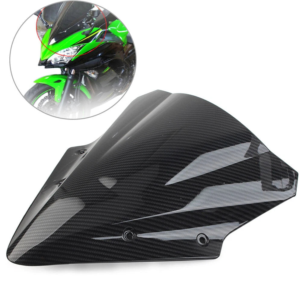 Black Carbon Fiber ABS Windshield Shield for Kawasaki Ninja 650 (2017–2019)