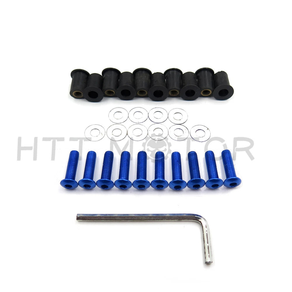 10pcs Windshield Bolt Kit for Motorcycle (Well Nuts, Blue)