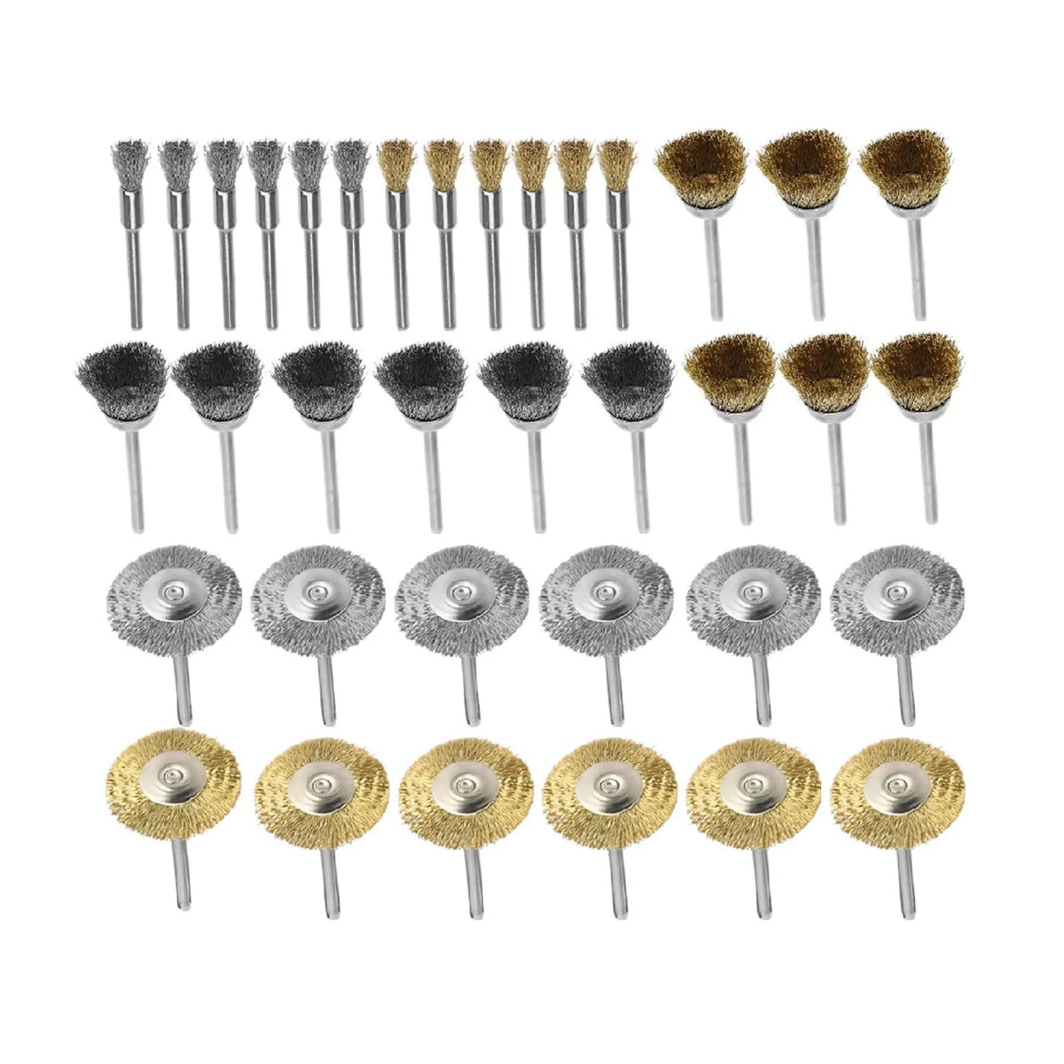 Wire Brush Set of 36 for Hand Drill - Steel Copper Mixed Wheel Cup 3mm Shank