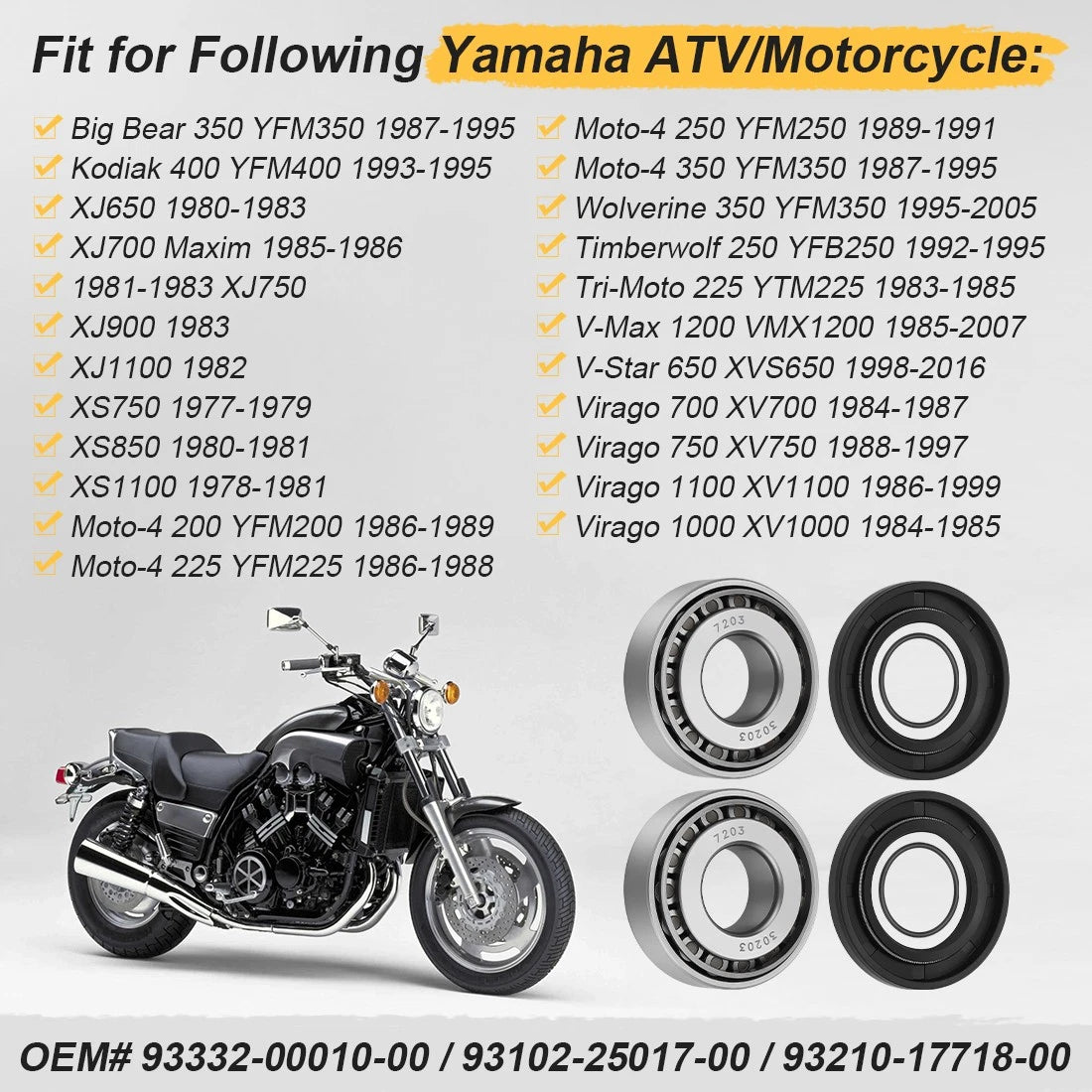 Swing Arm Bearing Seals for Yamaha Moto 4 YFM200 YFM225 YFM250 YFM350 (1986–1995)