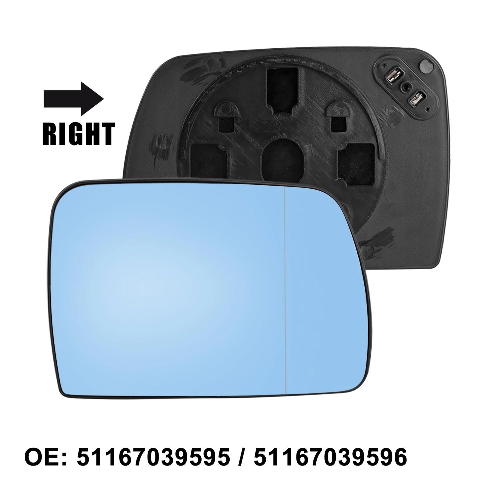 Right Heated Mirror Glass with Backing Plate for BMW X5 E53 (2000–2006)