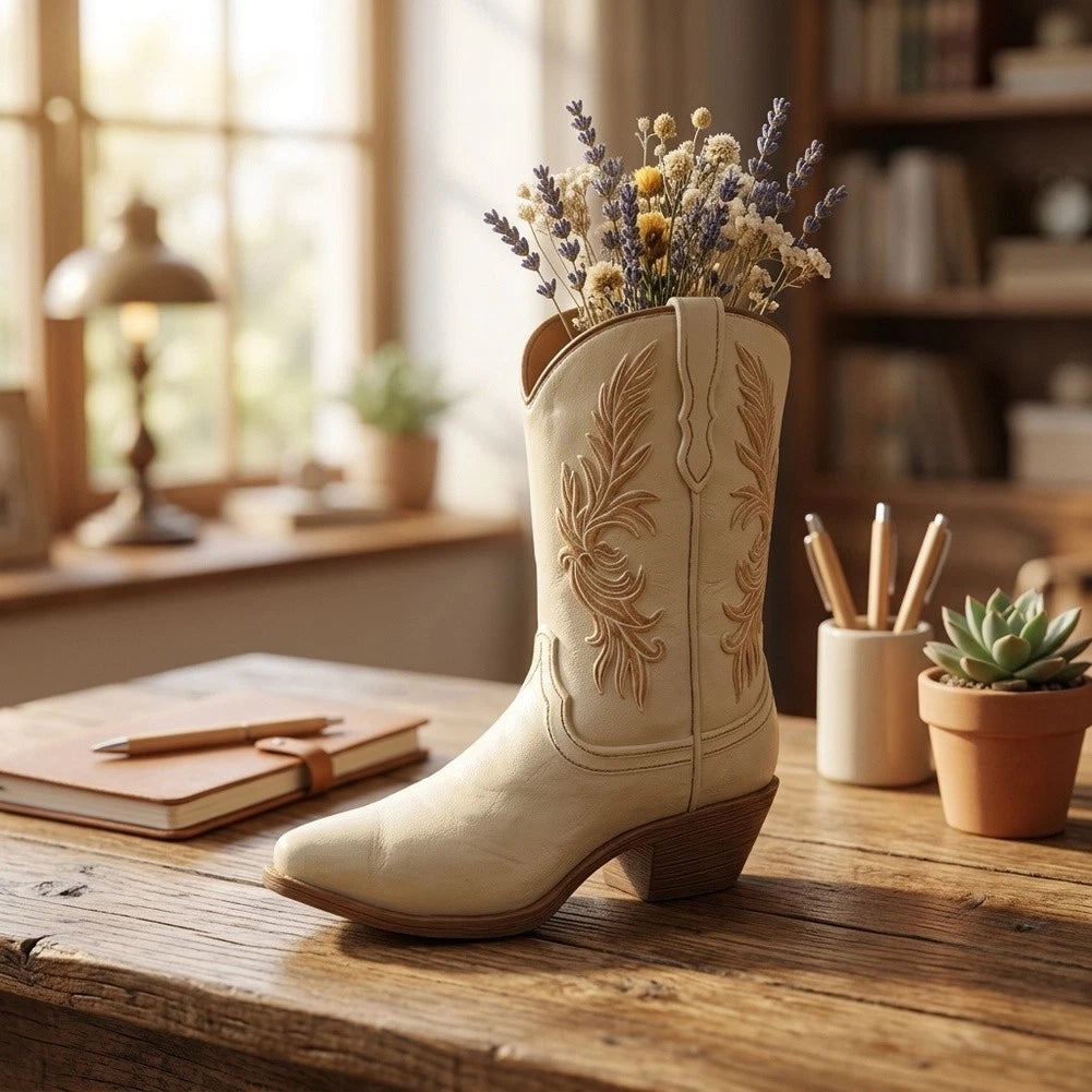 Resin Boot Vase for Flowers 17.5cm