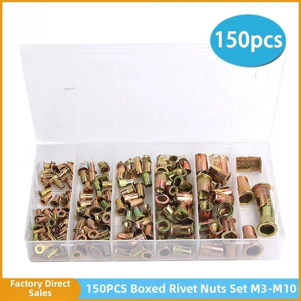 150-Piece Rivet Nut Kit for DIY Projects - Zinc Alloy Construction