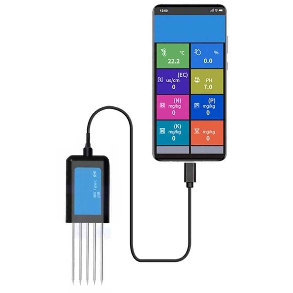 USB soil analyzer for agriculture - temperature, humidity, pH, NPK, conductivity