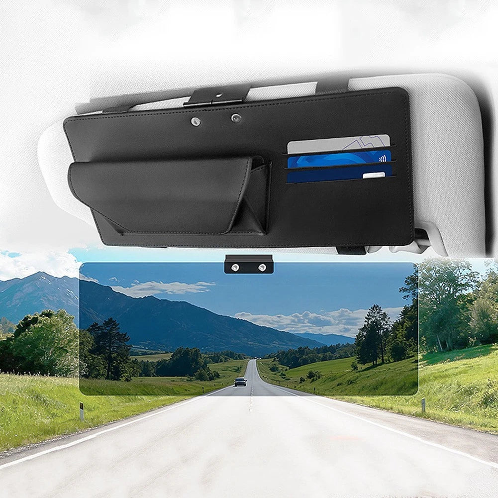 Clip On Sun Visor Extender for UV Light Reduction and Essentials Storage