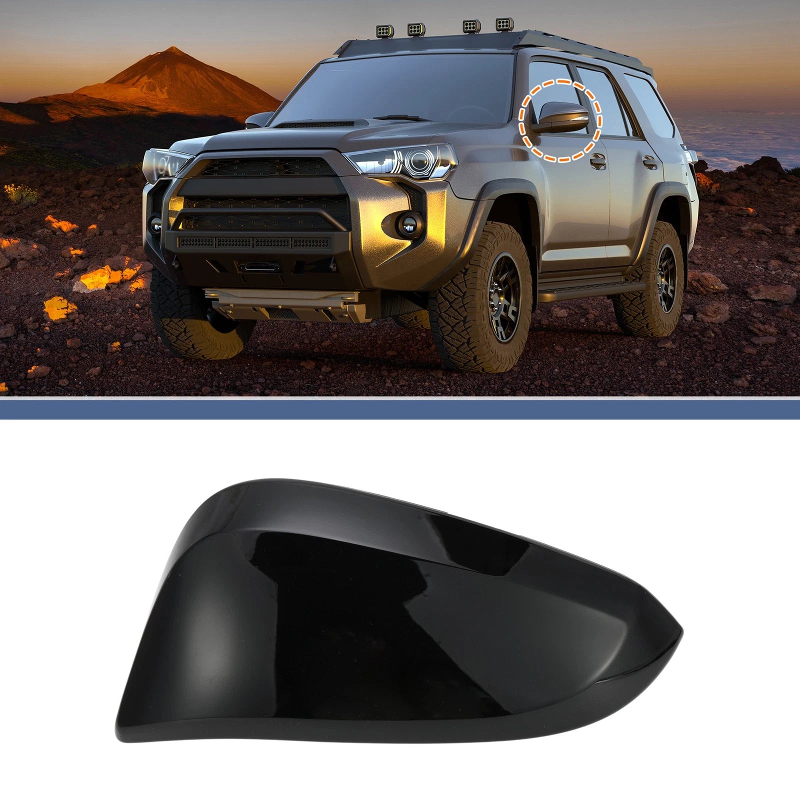 Left Side Mirror Cover Cap for Toyota 4Runner (2010–2023) Gloss Black