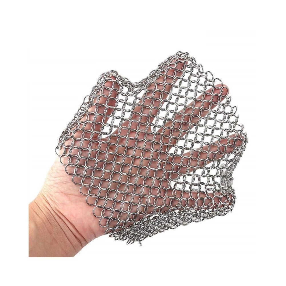 Stainless Steel Chain Mail Cleaner for Cast Iron Pans (8x6in)