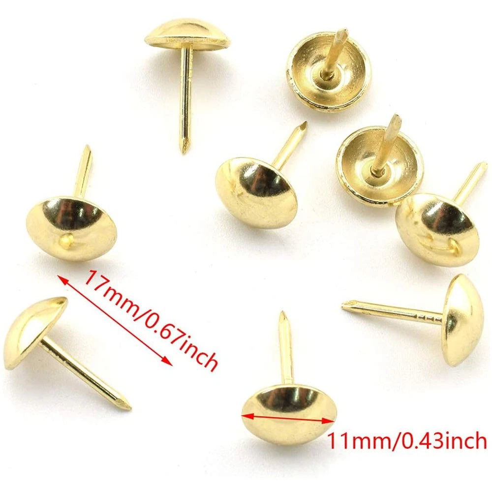 100Pcs Gold Upholstery Nails Pins for Furniture Decor (11mm x 17mm)
