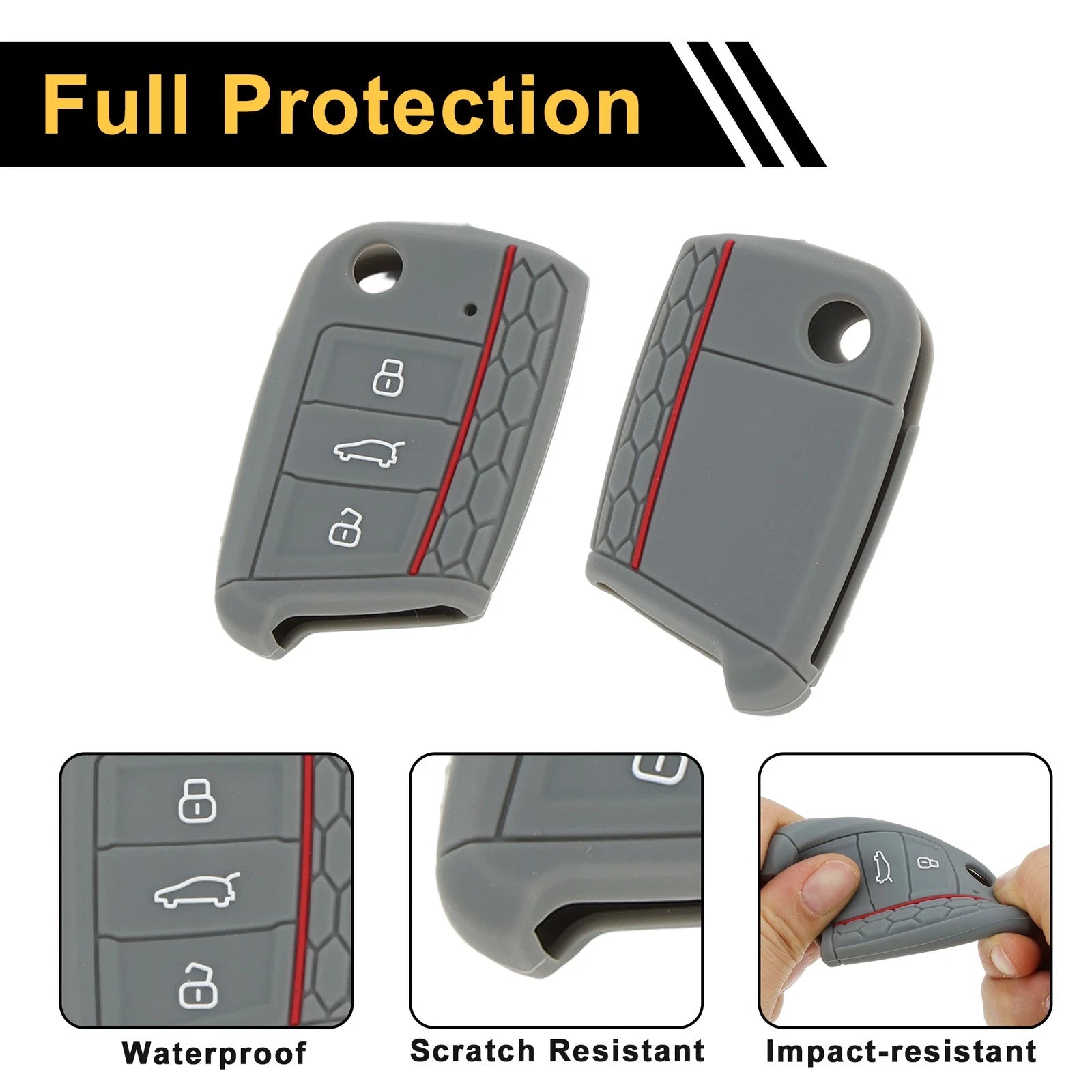 TPU Silicone Car Key Case for VW Golf 7 + Variant (2013–2020) - 3 Buttons