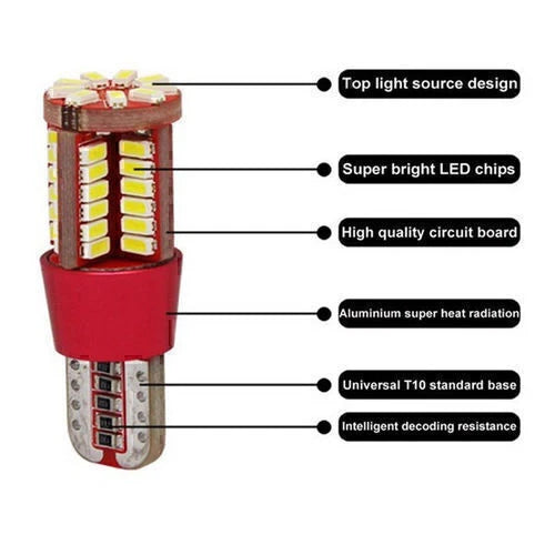 T10 3014 LED Wedge Light Bulb for Car (1pc) - 57-SMD, Canbus Error Free