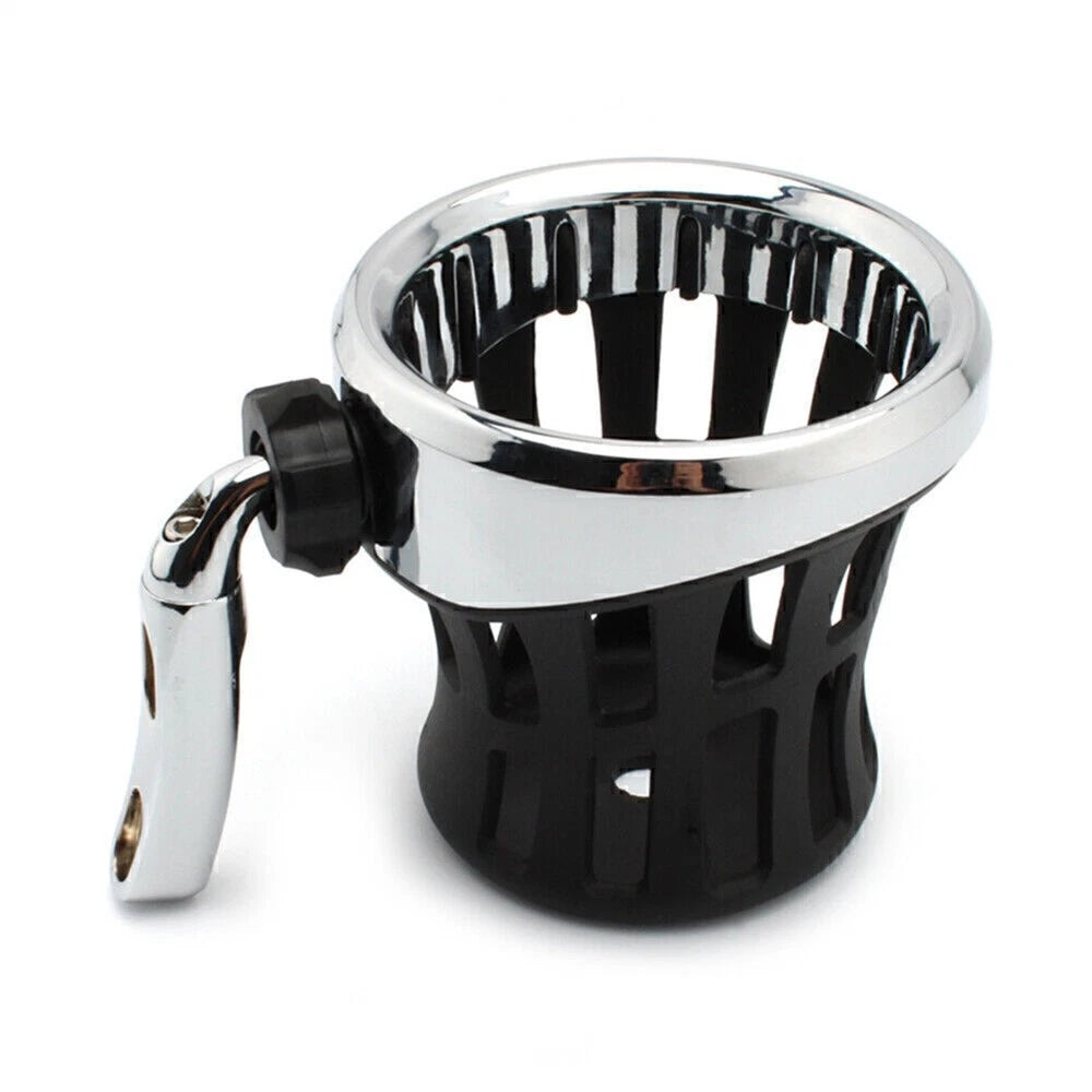 Universal Motorcycle Handlebar Drink Cup Holder with Mesh Basket - Silver/Black