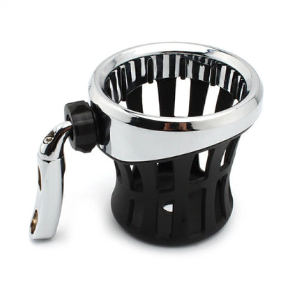 Universal Motorcycle Handlebar Drink Cup Holder with Mesh Basket - Silver/Black