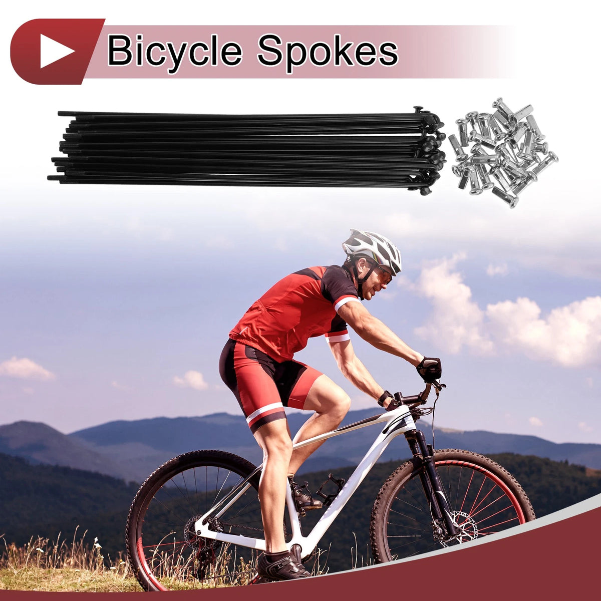 Bicycle Spokes 28 Piece Set 183 mm Carbon Steel for 12G Wheel (Black)