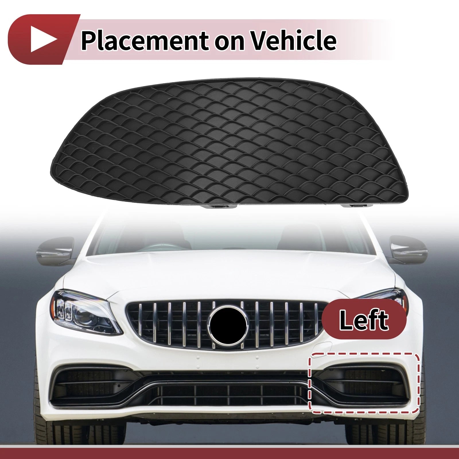 Front Left Fog Light Grill Replacement for Mercedes-Benz C300 (2015–2016)