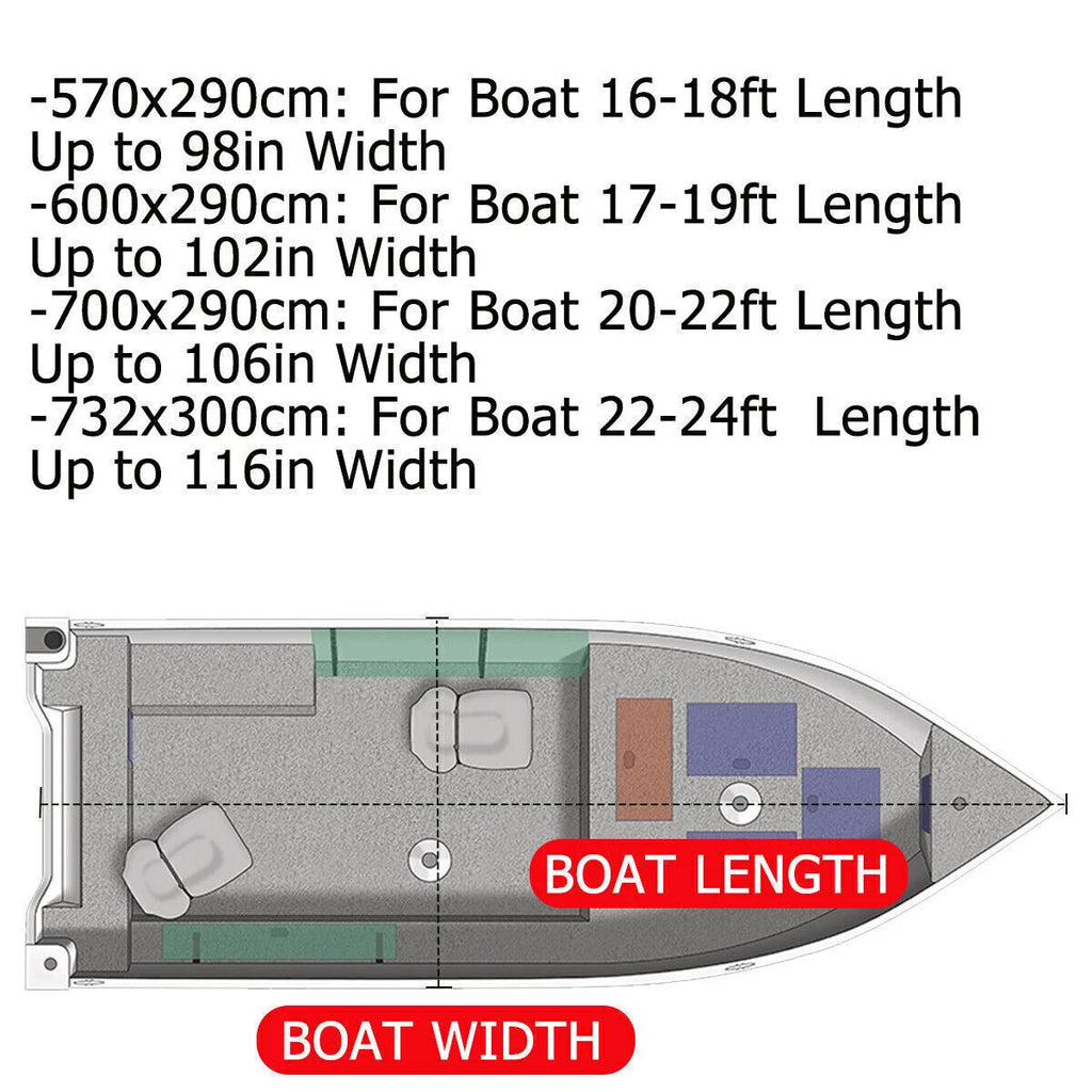 210D Heavy-Duty Boat Cover for Center Console Boats with T-Top (16-24FT)