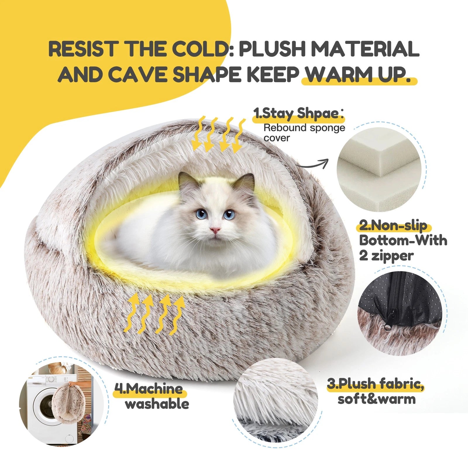 Soft Plush Cat Bed for Cats (Warm Winter Comforter)