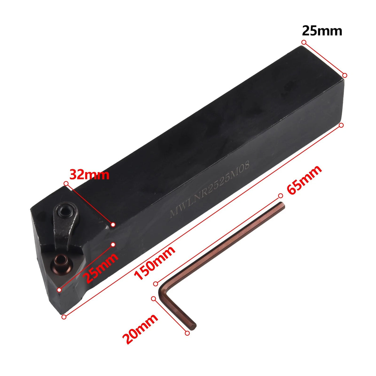 25mm Lathe Turning Blade Wrench Holder + 10 Carbide Inserts