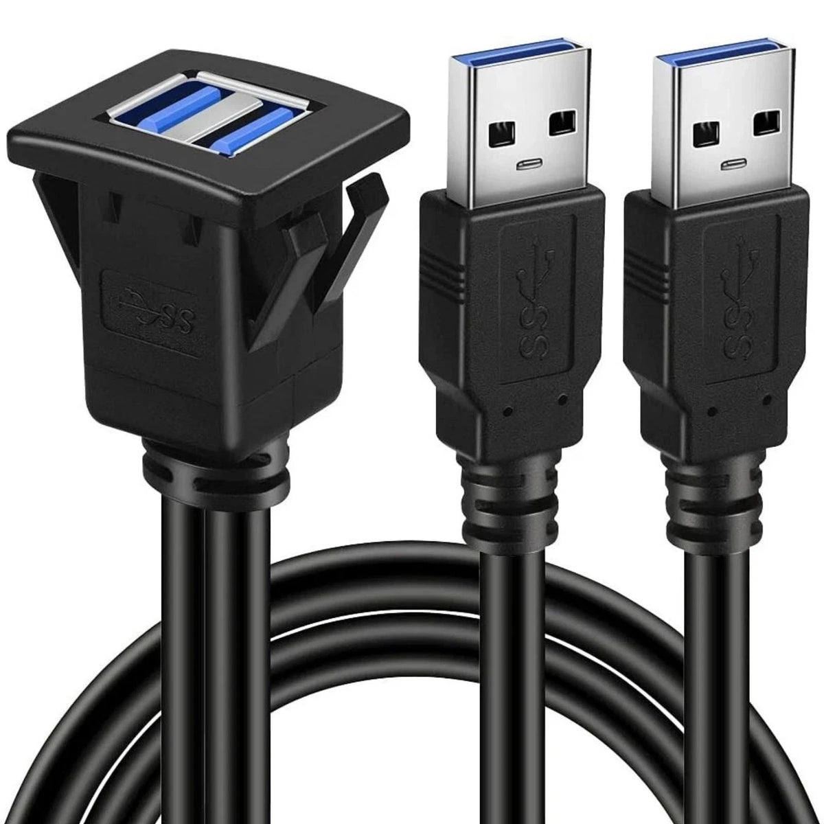 USB 3.0 Dual Port Flush Mount Panel Extension Cable for Car Boat Vehicle