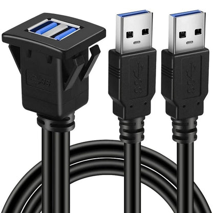 USB 3.0 Dual Port Flush Mount Panel Extension Cable for Car Boat Vehicle