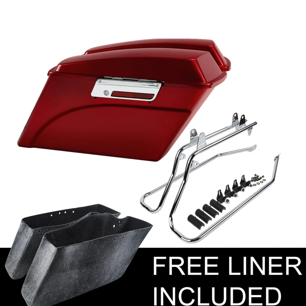 Red Hard Saddlebags with Conversion Bracket for Harley Softail Fatboy (1984–2017)