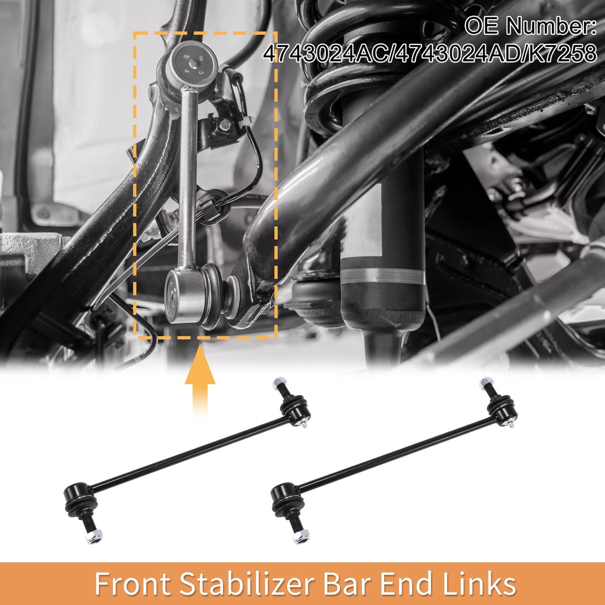 Set Front Stabilizer Sway Bar Link with Bushing for Dodge Caravan (2005–2018)