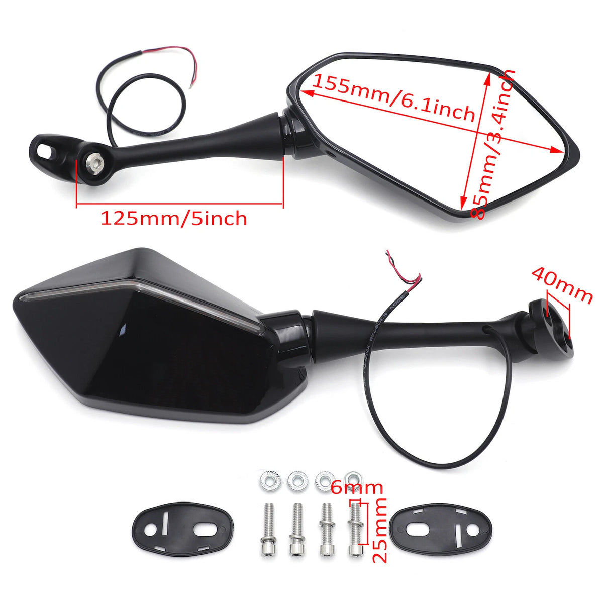 Black LED Indicator Rearview Mirror for Honda CBR600RR (2003–2022), CBR1000RR (2004–2007)