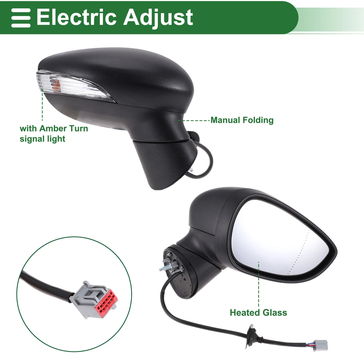 Right Side Door Mirror for Ford Fiesta Mk7 (2008–2017) Electric Adjust Black