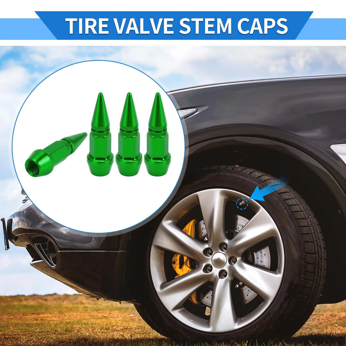 Tire Valve Stem Caps Wheel Valve Cap for Car SUV Bike RV (45x14mm) 4 Pcs