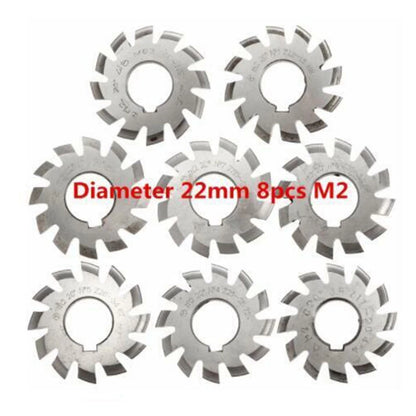 8-Piece HSS Gear Cutter Set Module 2 with 22mm Bore Diameter