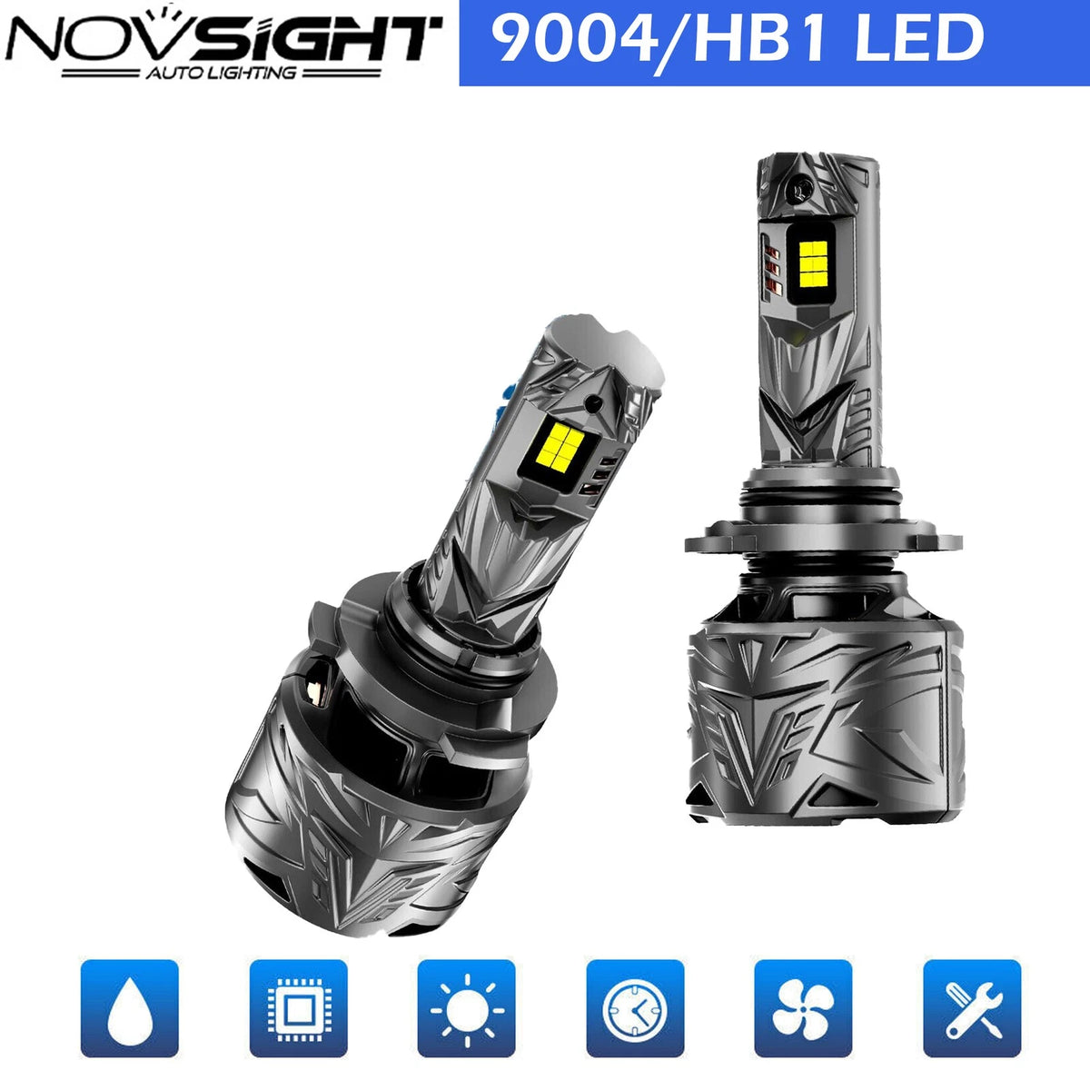 2X 9004 HB1 LED Headlight Bulbs for NOVSIGHT (50000LM, 6500K)