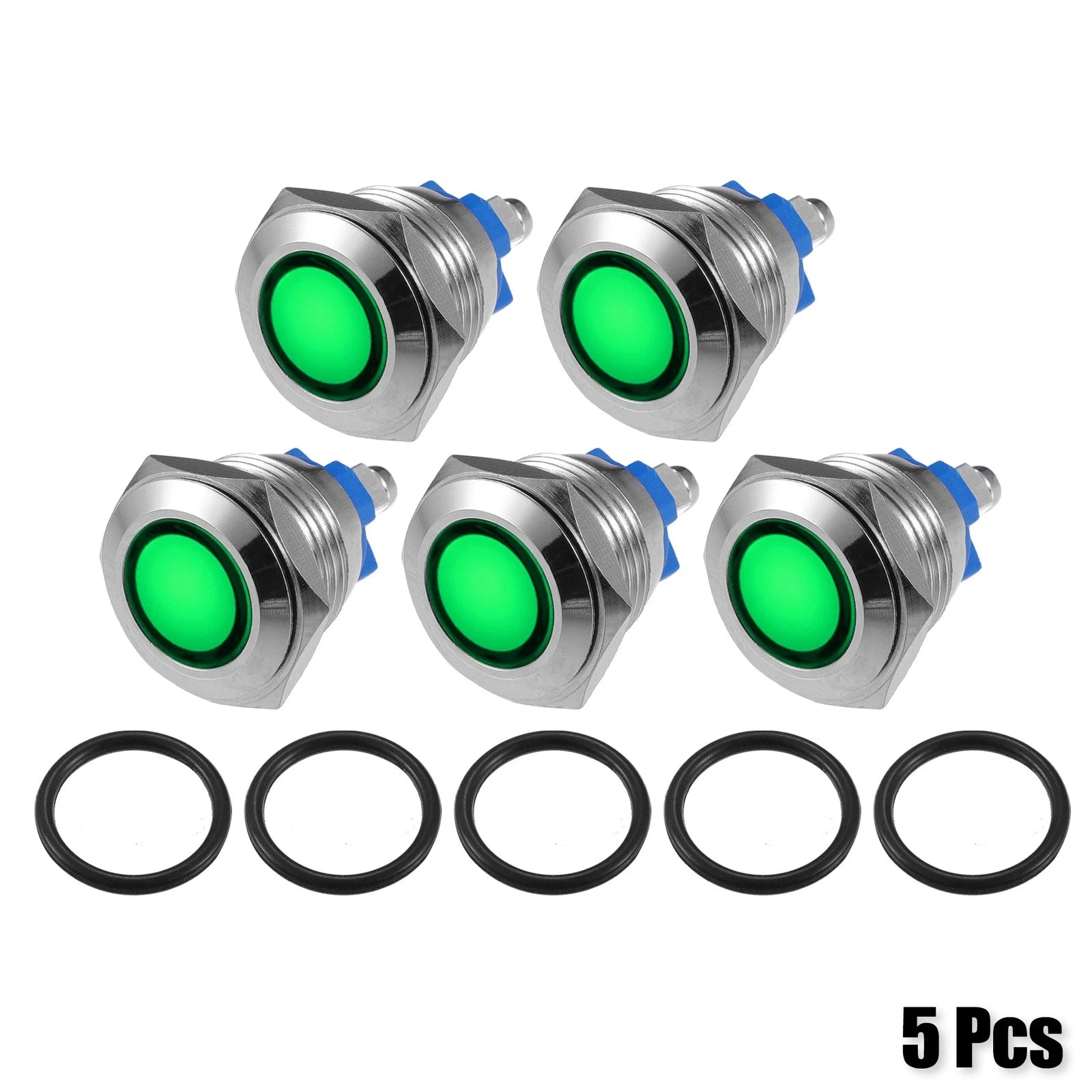 5pcs LED Indicator Light for Car (16mm, Waterproof, Green)