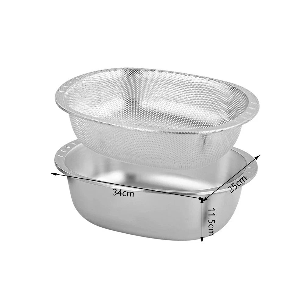Large Stainless Steel Mixing Bowl with Removable Drain Basket