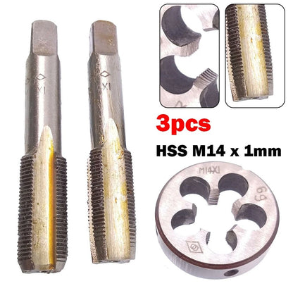 3pcs HSS Taper Tap and Die Kit for M14 x 1mm Right Hand Threading