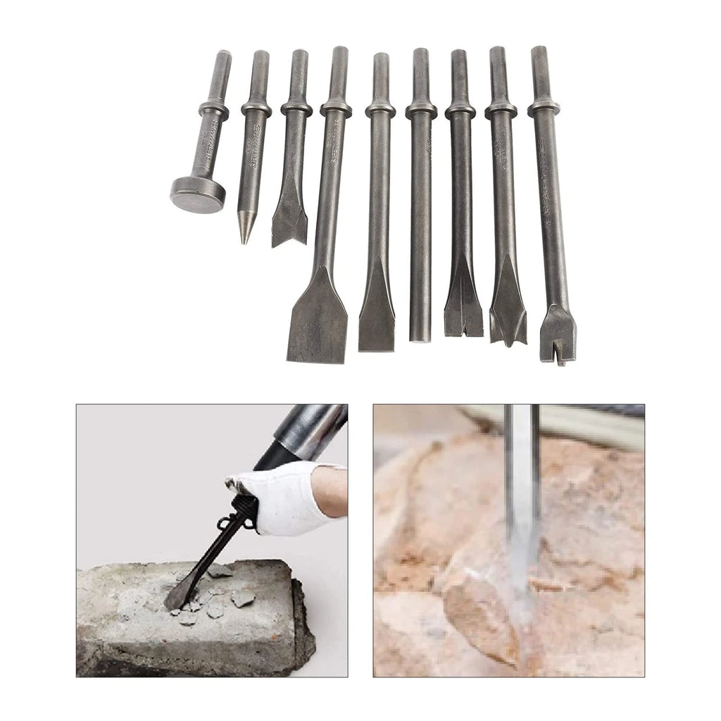 9Pcs Pneumatic Air Hammer Chisel Set 0.39In Shank