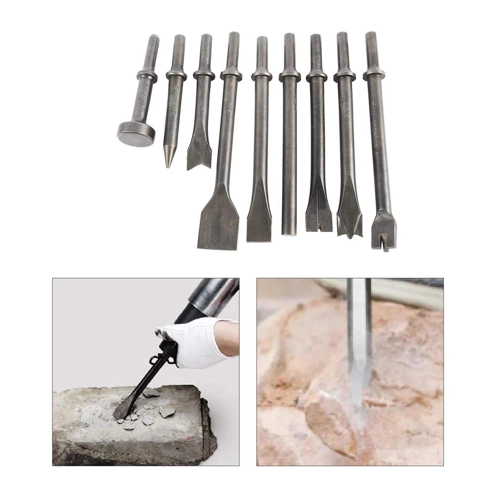 9Pcs Pneumatic Air Hammer Chisel Set 0.39In Shank