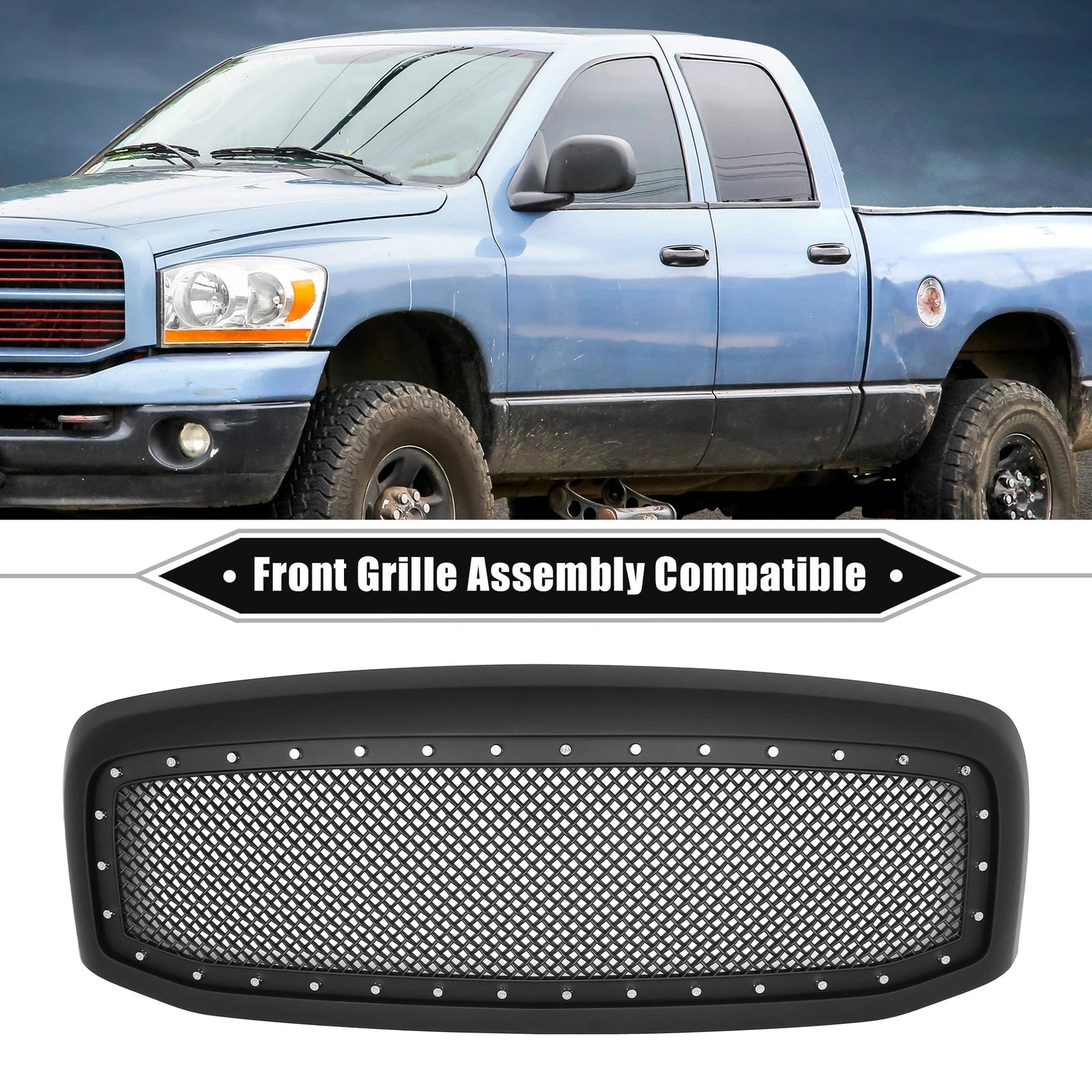 Front Grille Assembly with Rivet Replacement for Dodge Ram 3500 (2006–2009)