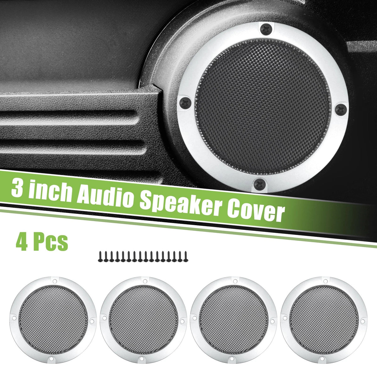 Set of 4 Speaker Grill Covers for Auto Subwoofers (3", Silver Tone)