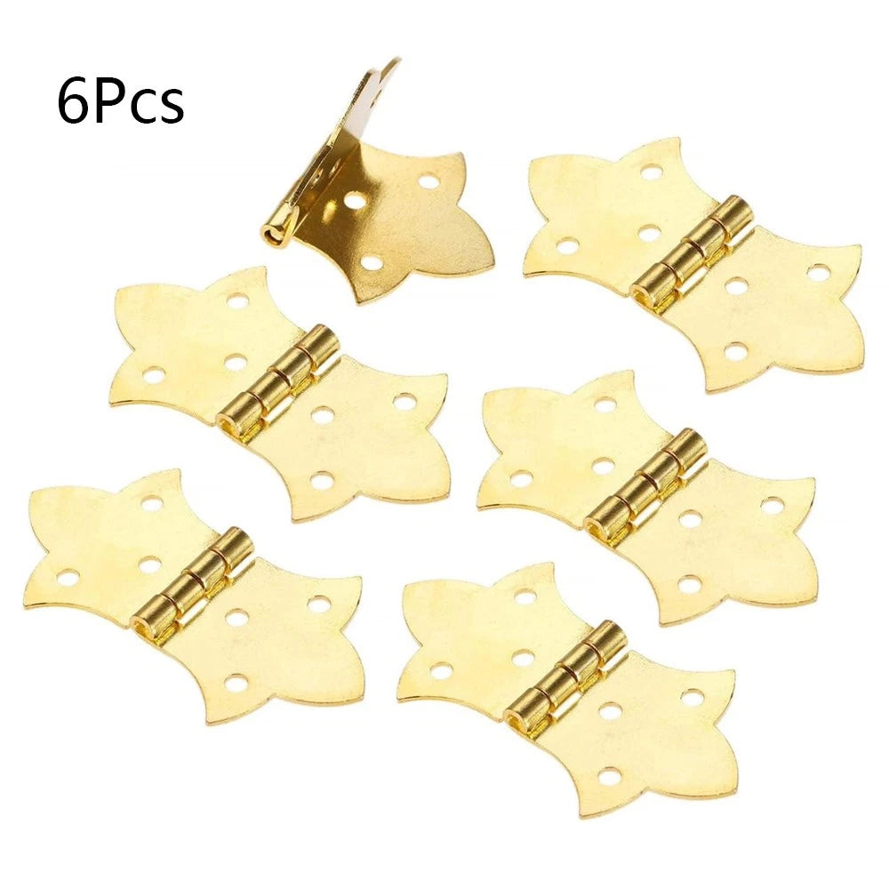 6X Gold Furniture Hinges for Wooden Box Cabinet (57mm x 31mm)