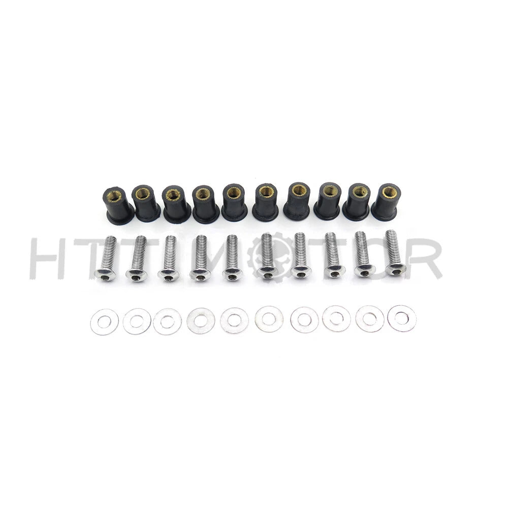 10pcs Windshield Bolt Kit for Motorcycle (Well Nuts, Silver)