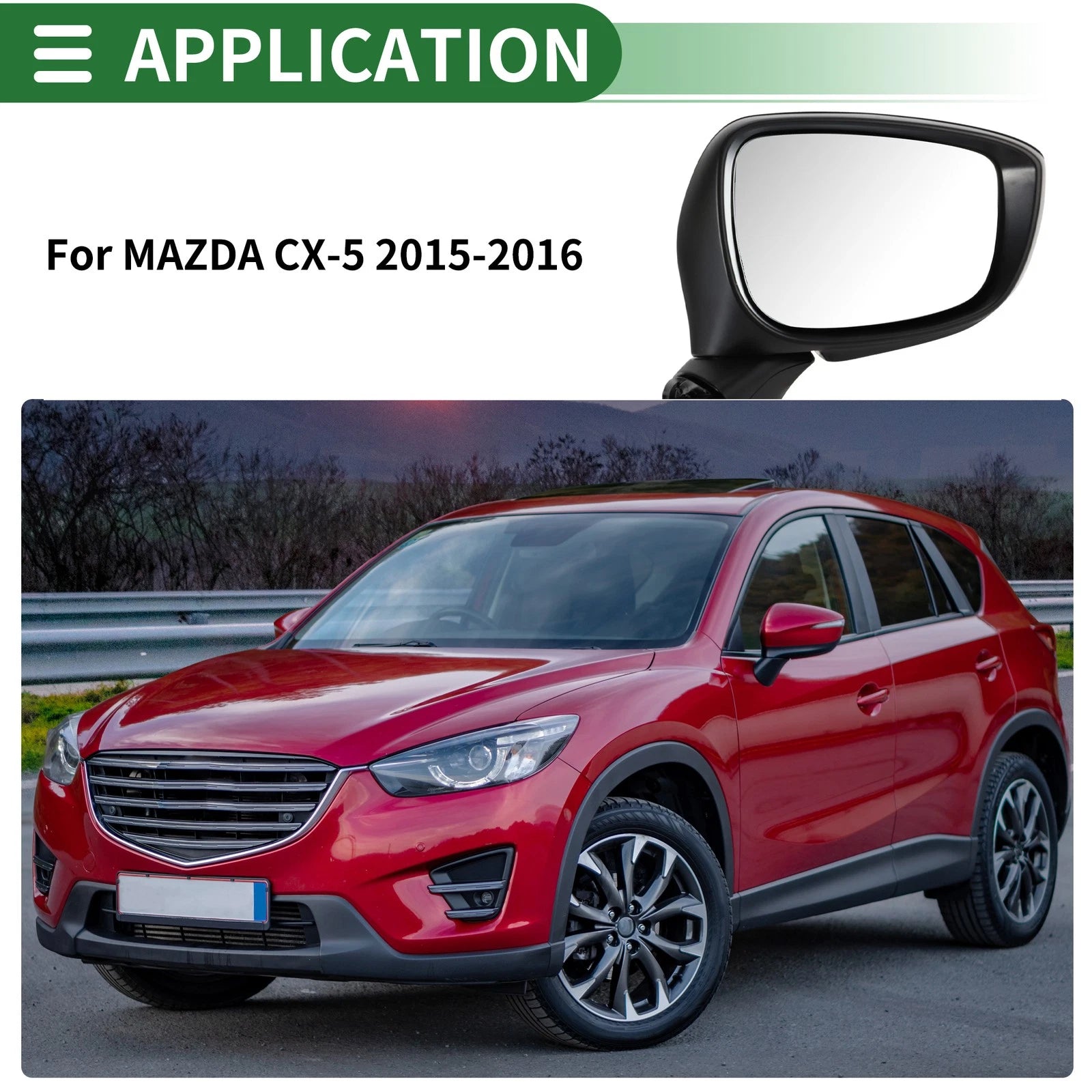 Right Side Door Mirror Replacement for Mazda CX-5 (2015–2016) Manual Fold Black
