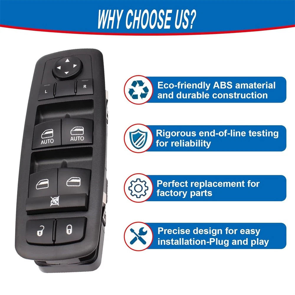 For 14-17 Cherokee Driver Side Power Window Switch 68141894AA (Warning: Pin 3+9)
