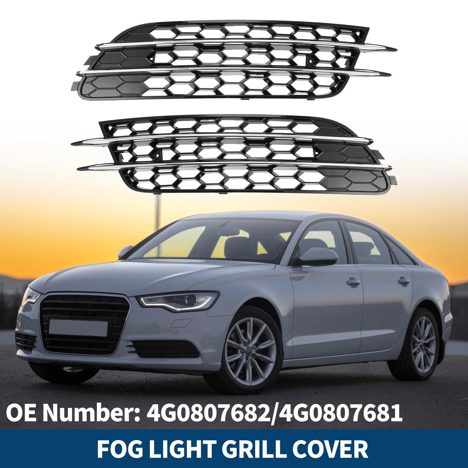 Front Fog Light Grill Pair Replacement for Audi A6 C7 (2012–2015)