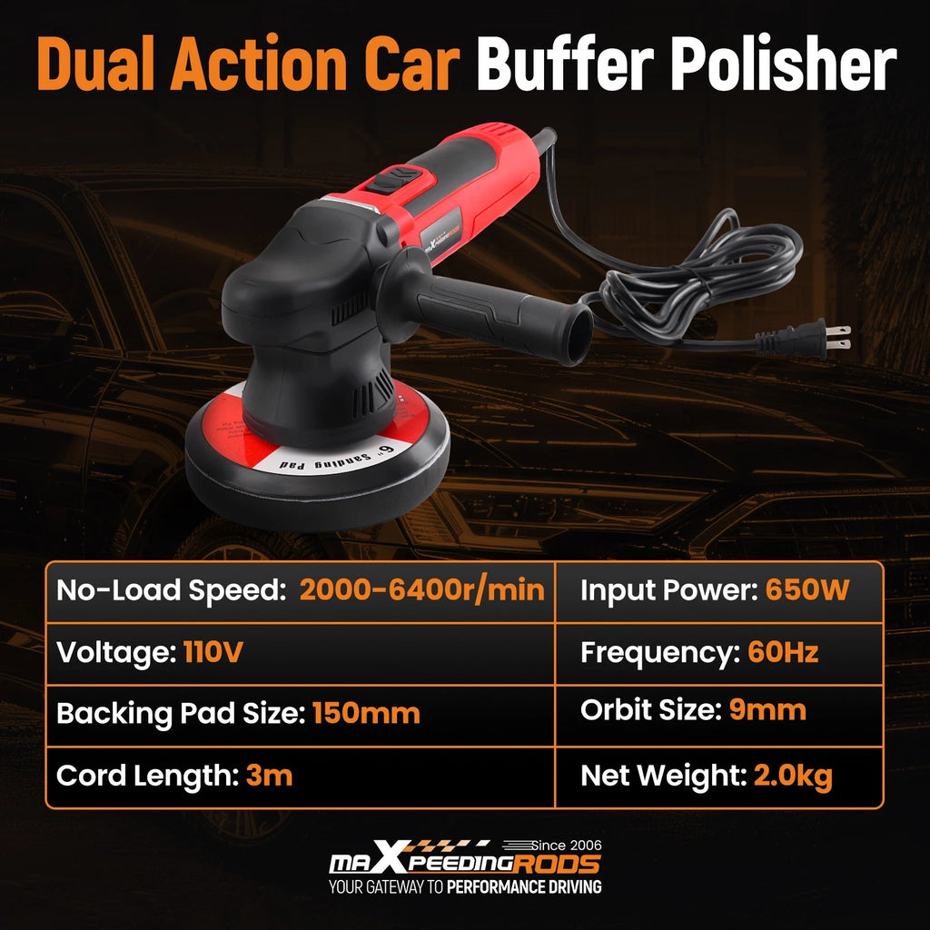 650W DA Car Buffer Polisher with 6" Backing Pad for Detailing (110V)