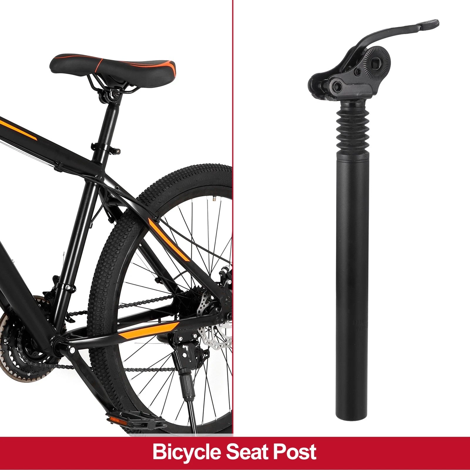 Adjustable Seat Post Aluminum for MTB Bicycle 31.8x350mm Black (1-Piece)