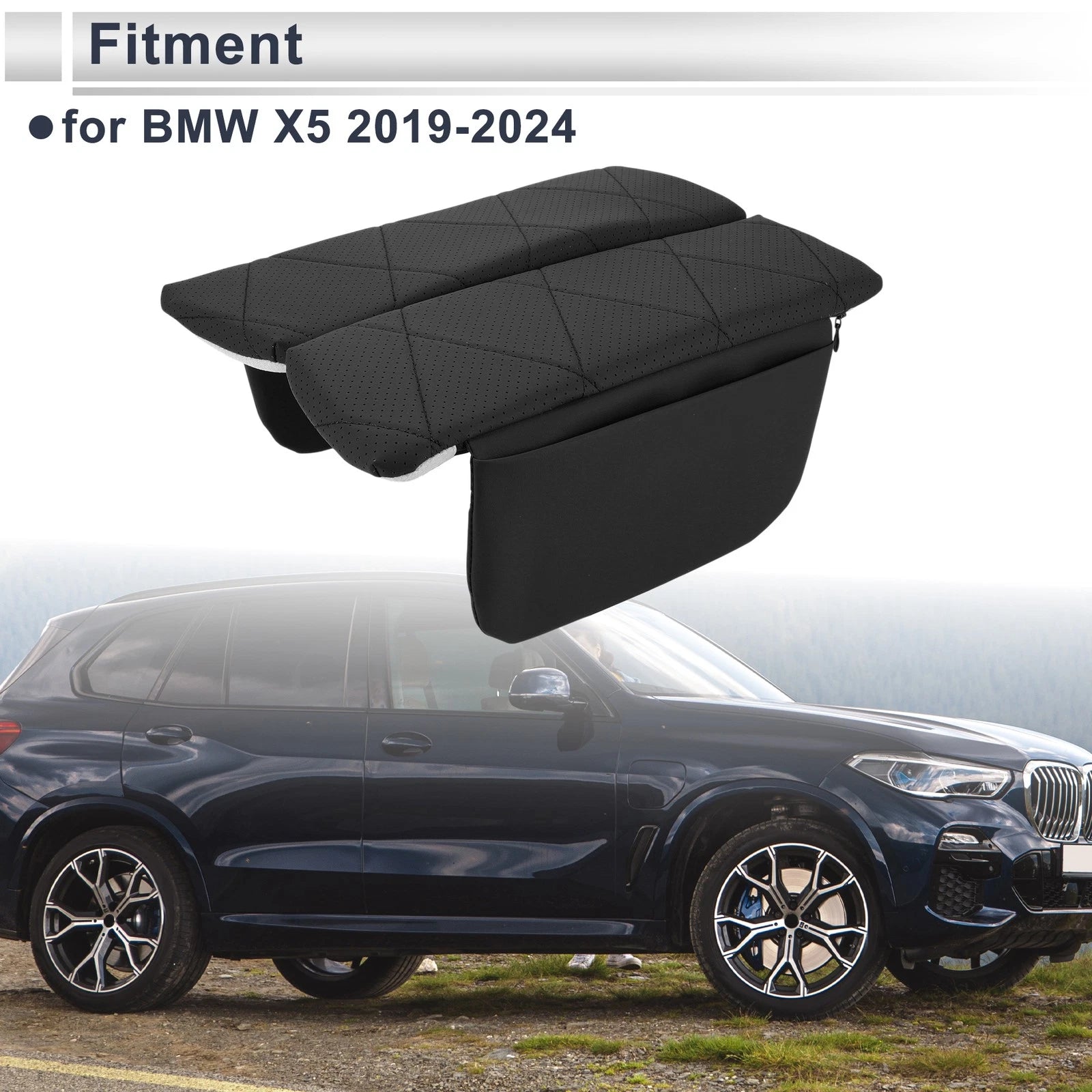 Car Center Console Cover with Storage Bag for BMW X5 (2019–2024) Black