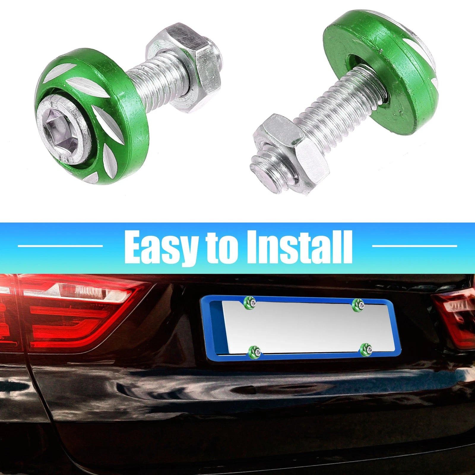 Aluminum License Plate Bolt Screw Nuts 8 Pc Kit for Car Motorcycle Green ( )
