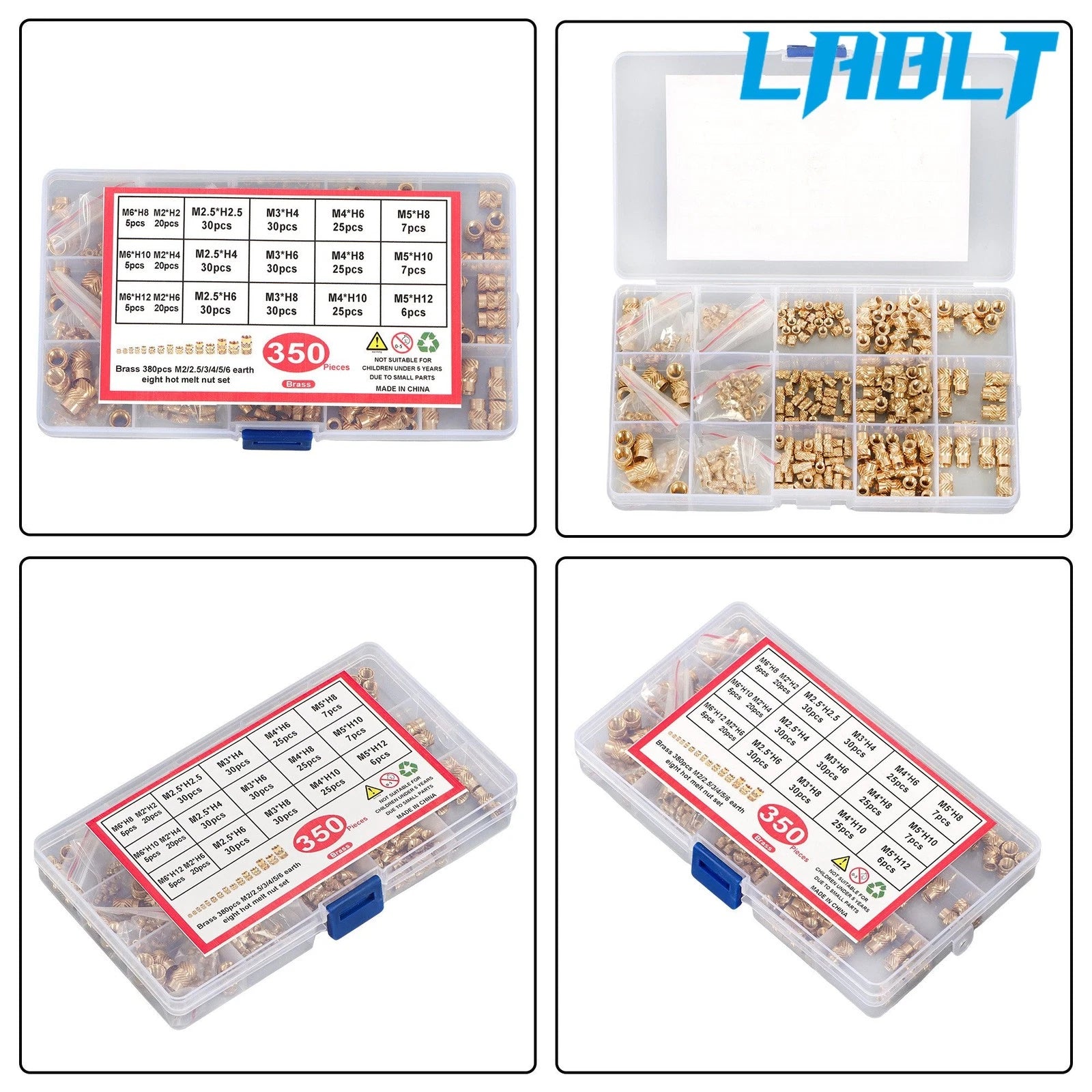 350Pcs Brass Threaded Inserts Assortment Kit for LABLT M2/M2.5/M3/M4/M5/M6