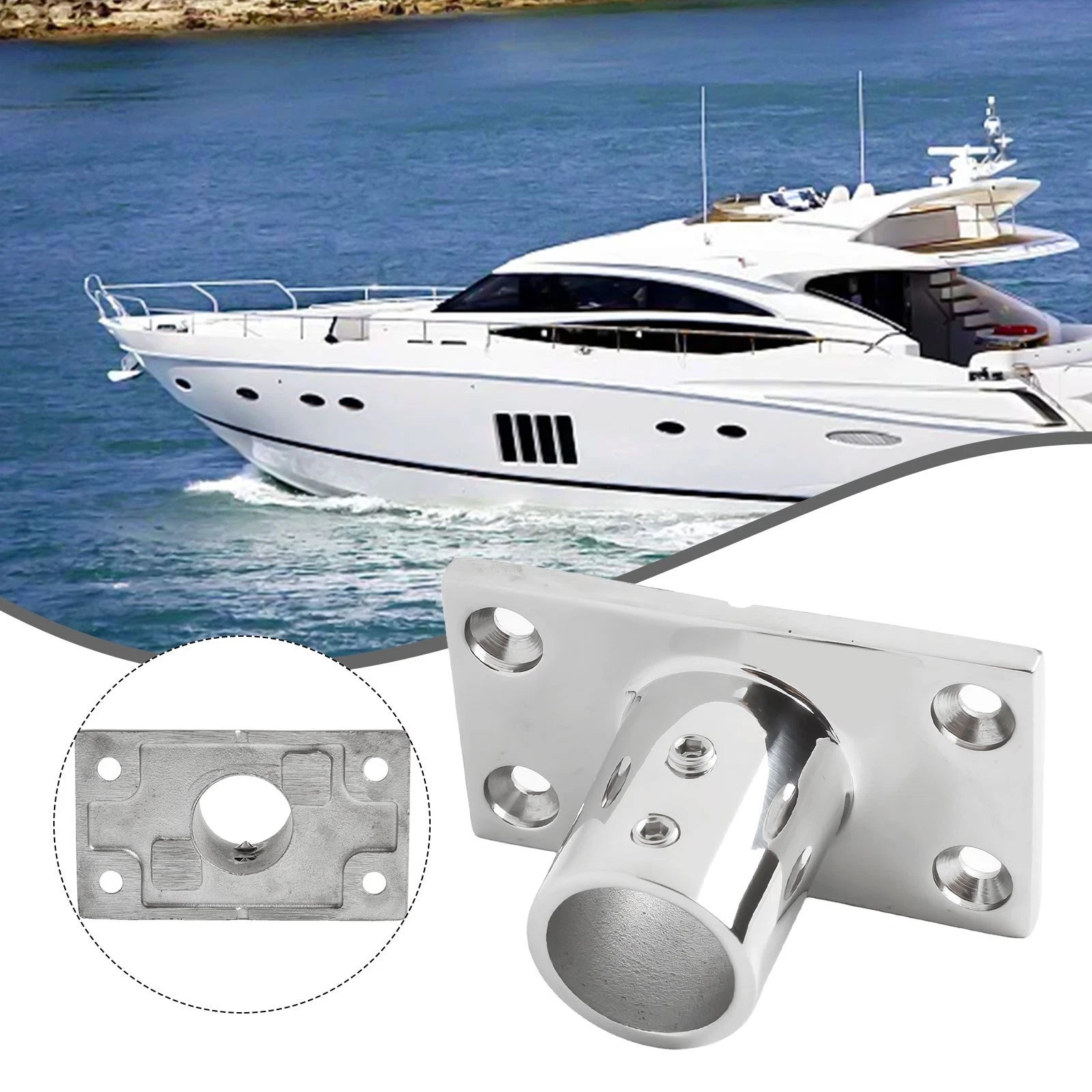 Marine Handrail Base Fitting for Boat Safety Support (Rectangular Tube)