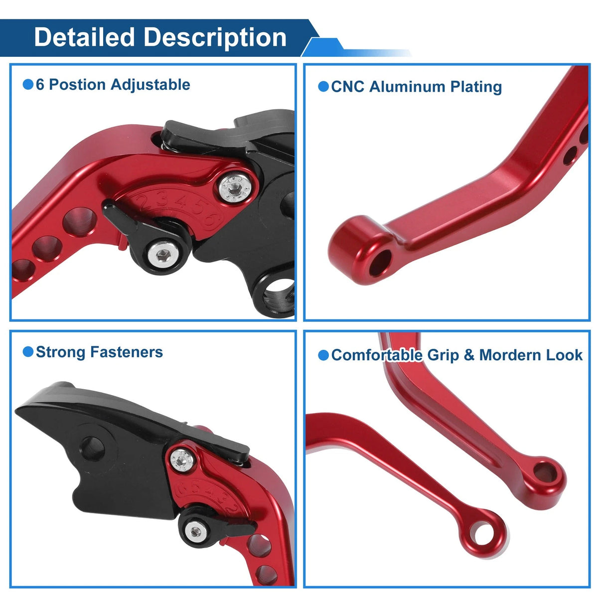 Long Brake Clutch Levers for Honda VFR1200F (2010–2014) Red 1 Pair