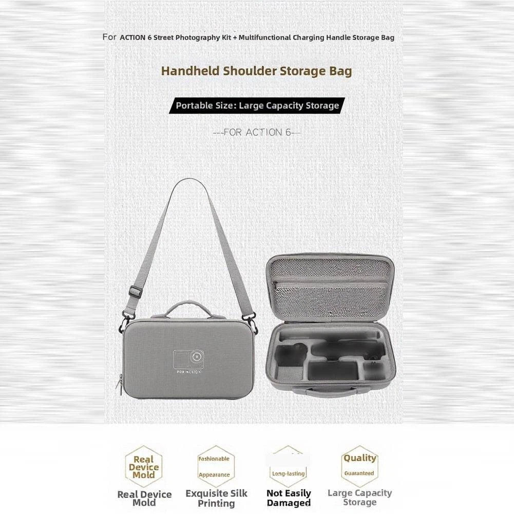 Camera Bag for DJI Action 5, Action 6 (31x19x7cm, Gray, PU Shell)